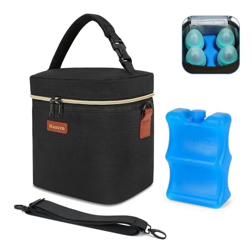 Mancro Breastmilk Cooler Bag Travel, Fits 4 Baby Bottles Up to 9 Ounce, Baby Bottle Bag with Ice Pack, Insulation Breast Milk Cooler Travel, Black