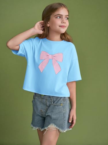 Image of Girls Athletic Oversized Crop Tops Kids Drop Shoulder Short Sleeve T Shirts Workout Tees 5-14 Years