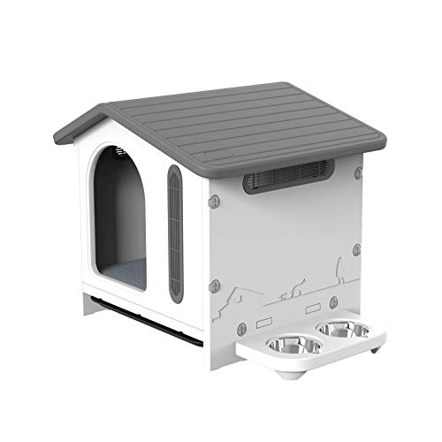 VATO Dog Kennel, Waterproof Plastic Doghouse for Small Pets, Durable Puppy House with Two Food Bowls, 22.8x20.9x22…