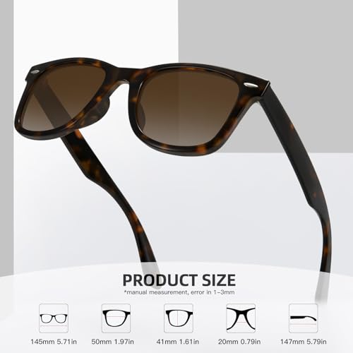 MEETSUN Retro Polarized Sunglasses for Women Men Classic Mirror Lens Driving Sun Glasses 100% UV Protection 3 Pack Black Leopard Brown Grey - Thumbnail 7