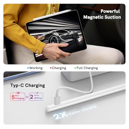 Image of OLV Stylus Pen for iPad, Ultra Precision, Palm Rejection, Tilt Sensitivity, Magnetic Adsorption, Power Display, Fits iPad 2018+, 6-Month Warranty,(ID715)(White)