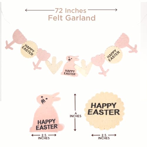 Image of Folkulture Happy Easter Garland for Room Decor, 72 Inch Rabbit Garlands for Celestial Decor, Garlands for Decoration, Toddler Room Aesthetic Decor for Boho Wall, Gifts for Her