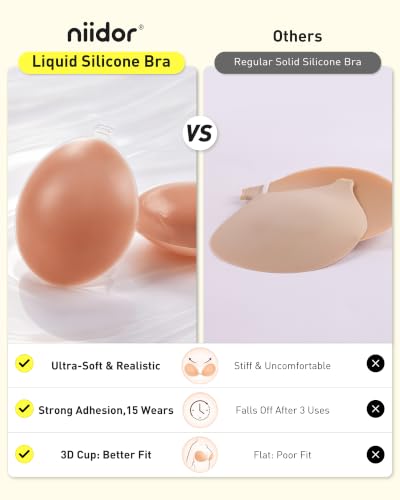 Image of Niidor Sticky Bra Adhesive Strapless Ultra Invisible Push up Silicone Bra Multiple Colors Sizes Reusable for Backless Dress