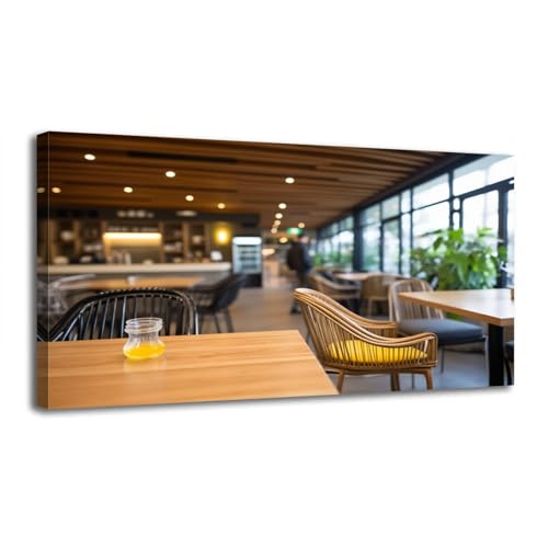 Canvas Wall Art Prints Modern caf interior stylish wooden furniture