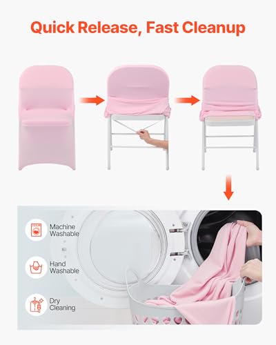 Image of VEVOR Chair Covers, Polyester Spandex Chair Cover, Stretch Slipcovers for Wedding Party Dining Banquet Flat-Front Chair Covers (Pink-c, 50PCS)