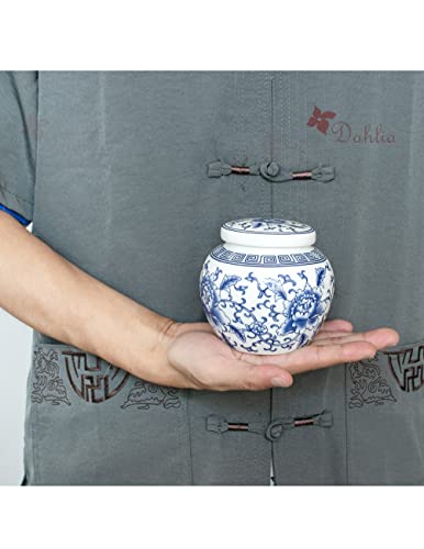 Dahlia Blue And White Porcelain Tea Canister For Loose Tea, Airtight Jingdezhen Tea Caddy, Peony 400 Ml #TOP3