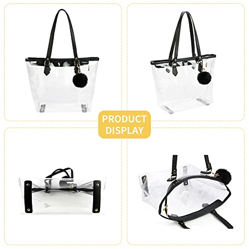 Large Clear Bag Transparent Shoulder Handbag With Black Plush Pendant(Black 2) #TOP4