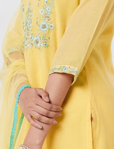 Image of BIBA Women Art Silk A-Line Kurta Regular Pant Suit Set