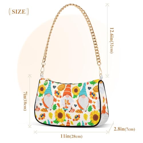 Cute Gnomes Sunflowers Yellow Clutch Handbags Womens Shoulder Handbag Aesthetic Zipper Classic Formal Purse Hobo with Chain Strap3