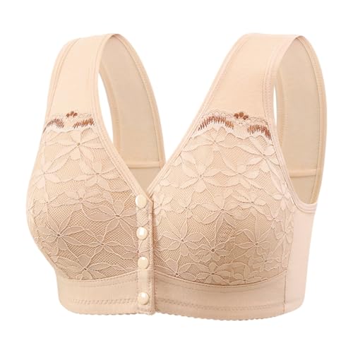Genérico 2026 Sujetador Fino sin Aros con Copa Fija y Hebilla Delantera para Mujer de Talla Grande para Personas Mayores (Beige, 42)