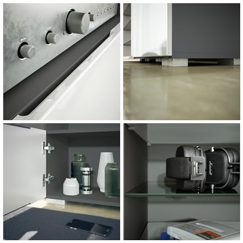 Vladon Wohnwand Davos, Anbauwand bestehend aus 2 Vitrinen und 1 TV-Board, Anthrazit matt/Schwarz Hochglanz inkl. LED-Beleuchtung (329 x 134 x 35 cm) – Bild 6