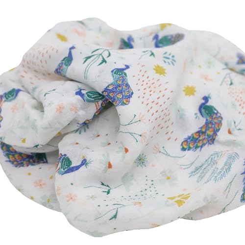 Image of Little Unicorn Deluxe Swaddle | Single | 100% Rayon Muslin from Bamboo | Super Soft | Newborns and Infants | Large 47 inch x 47 inch | Machine Washable (Peacock)