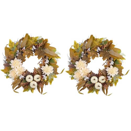 Corona artificial de otoño para el día de Acción de Gracias, corona de cosecha con calabazas para puerta delantera, granjas interiores y exteriores