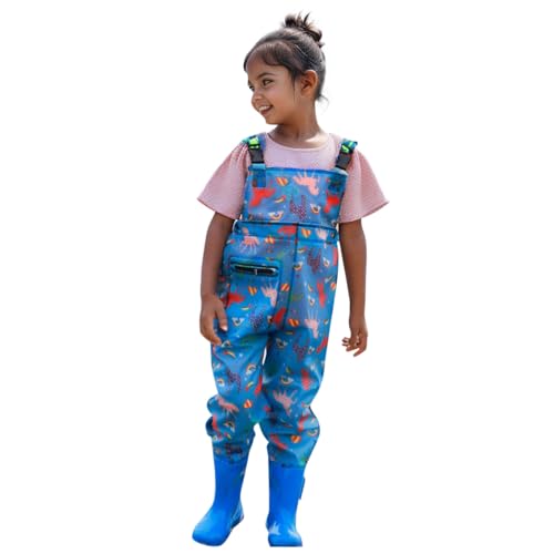 Conjunto genérico para niño y niña, dibujos animados, camuflaje, botas de pesca, juventud, impermeable, caza, pesca, con botas de ropa de agua(azul, 11-12 años)