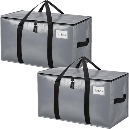 Image of BAGAIL Heavy Duty Moving Bags with Strong Handle, Extra Large Moving Boxes, Storage Tote for Clothes, College Moving Supplies(Grey, 2 Pack)