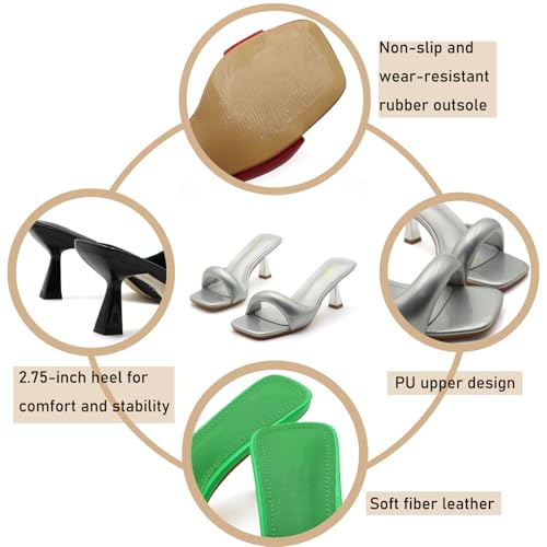 Women's Patent Leather One-Strap Low-Heeled Slip-On Fashion Sandals Sexy Square Open Toe Comfortable Mid-Heel Non-Slip Party Wedding Formal Mules3