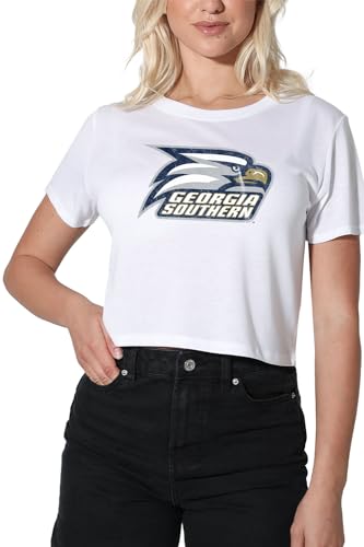 Georgia Southern University Distressed Primary Logo Women's Crop Top T-Shirt, White, Small