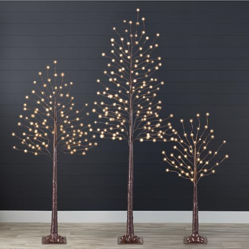 Best Choice Products 4ft, 6ft and 8ft Lighted Birch Tree, 3Pk w/LED Lights, 12 Color Options w/Warm...