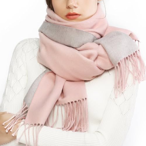 RIIQIICHY Invierno Reversible Bufanda Pashmina Chal Fiesta para Mujer Grande Rosa y Gris Pañuelos Fular Foulard Estolas