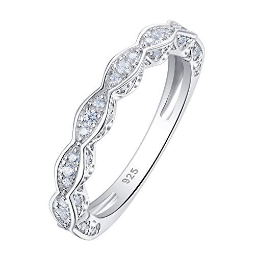 Wuziwen 3mm Cubic Zirconia Bands Sterling Silver CZ Stackable Eternity Ring for Women Size 7