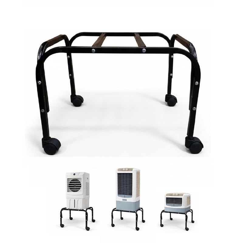 Image of CARE N TOUCH Cooler Stand with Wheels Heavy Duty Metal Cooler Trolley | 100kg Load Capacity | 360 Rotating Wheels | Rust-Resistant White Finish | Movable Air Cooler Stand for Home & Outdoor | (Black)