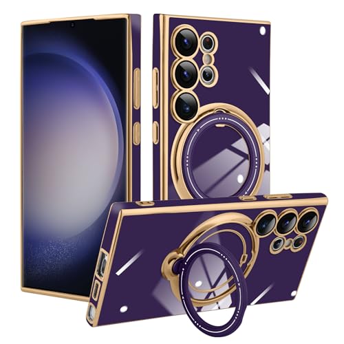 castillocarcasas Funda para Samsung Galaxy S23 Ultra [Compatible con magsafe] con Soporte Invisible Giratorio de 360 °de Lujo de Silicona Blanda Delgada TPU a Prueba de Golpes y Arañazos-Morado