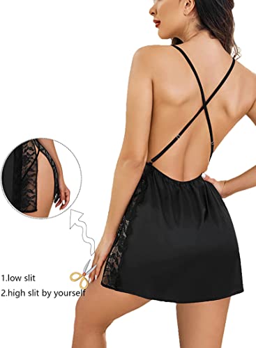 Image of FIMS - Fashion is my style Women's Satin Above The Knee Babydoll Lingerie Set Regular Nightgown