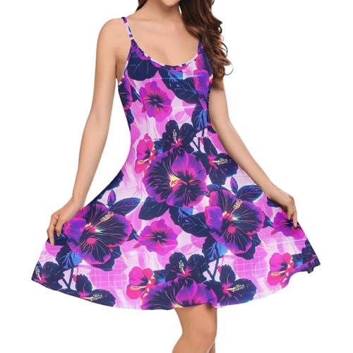 Image of Women's Spaghetti Strap Dress Summer Casual Swing Sundress Girls Beachwear Swing Mini Dress
