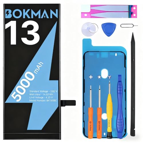 bokman Battery Replacement for iPhone 13, 5000mAh High Capacity Lithium Polymer Battery with All Tool Kit