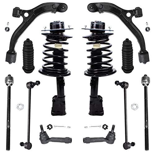 Image of Detroit Axle - 12pc Front Suspension Kit for Chrysler Town & Country Voyager Dodge Grand Caravan, Lower Control Arms Sway Bars Inner Outer Tie Rods Boots 2001 2002 2003 Replacement Struts Shocks