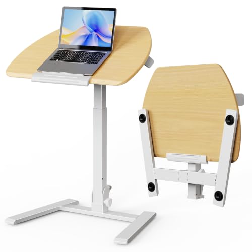 Image of ROMOON Foldable Small Standing Desk with No-Assembly Design, Rolling Height-Adjustable Sit-Stand Table with Wheels, Space-Saving Portable Laptop Cart for Home Office and Small Space (Natural Oak)