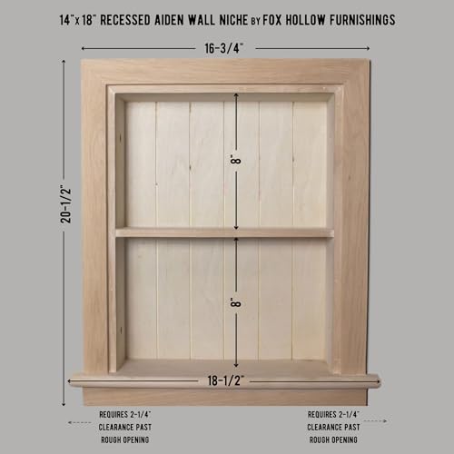 Image of 14x18 Aiden Recessed Wall Niche Medicine Cabinet Replacement, in The Wall Bathroom Cabinet Insert Shelf /Shelves, Made in North America, Real Wood, NO MDF, Beadboard, Unfinished