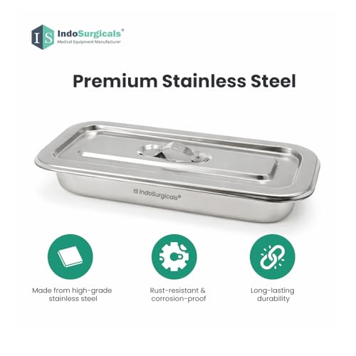 Image of IS IndoSurgicals Stainless Steel Instrument Tray with Cover, Deluxe Quality (1, 8 inchX3 inchX1.5 inch)