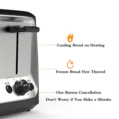 ZHHAOXINTS Tragbar 2 Scheiben Edelstahl Automatik Toaster, Integrierter Brötchenaufsatz mit breite Schlitze, 6… – Bild 3