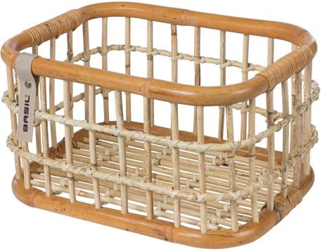Basil Green Life Rattan FaHinterradradkorb medium - Handarbeit - rechteckig - aus ökologischen Rattan -Logo aus recyceltem PET - wetterbeständig - leicht - ohne Montagematerial - 18L - braun