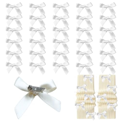 Image of 30pcs Bow Charms for Socks Mini Ribbon Bow Junk Socks Charms Brooch Pins Girly Y2K Decorative Pins for Shoes Shirts Hats Socks Gloves Crafts Coquette Safety Pins Accessories Bulk (White)
