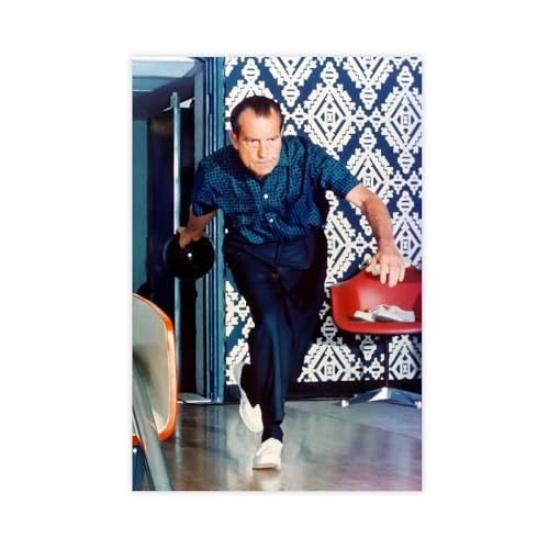 GIEIG Richard Nixon Bowling Vintage Old Photo Poster Toile Décor Chambre à coucher Paysage Sport...