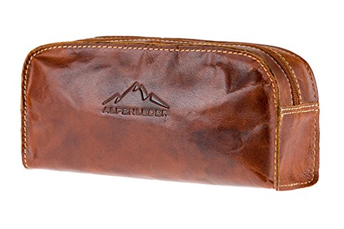 Alpenleder Utility Malin Sac de Rangement en Cuir de Buffle Multifonction Marron Noir 22 cm x 10 cm x 6 cm Cognac