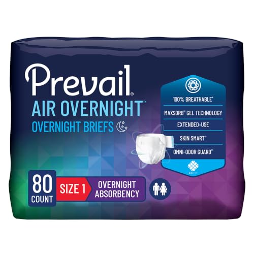 Image of Prevail Air Overnight Adult Incontinence Brief Size 1 / Medium Heavy Absorbency Overnight, NGX-012 /1, 58, 80 Ct