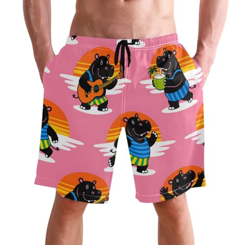 Short de bain homme anti-irritation motif hippopotame surfant pour la piscine