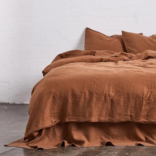 The Tangerine Store Duvet Cover Set - 100% Pure Linen Bedding, Breathable & Thermoregulating Comfort, Handmade Luxury - Rust, Queen (U.S. Standard) (88" x 90")