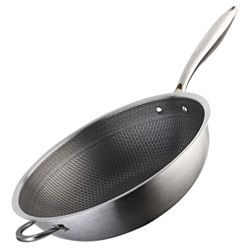 Wok de acero inoxidable con textura panal y doble asa
