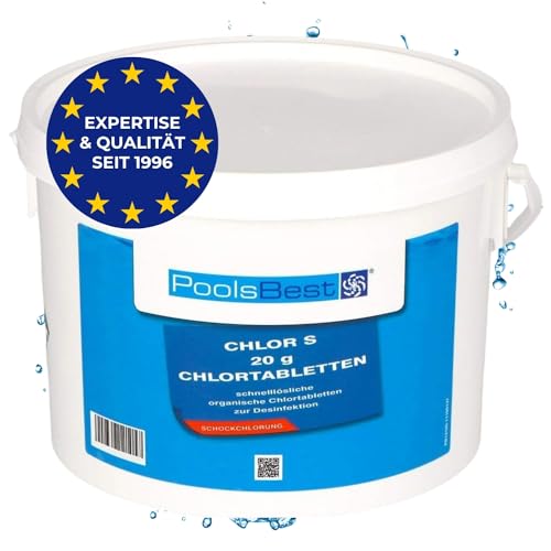 PoolsBest 3kg Chlor S 20g I schnelllösliche Chlortabletten für Pool I Poolpflege Chlortabs für Aufstellpool, Kinderpool, Whirlpool & Planschbecken I Stoßchlorung Tabletten zur Desinfektion