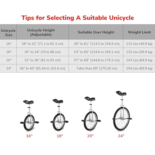 Image of AW 16 /18 /20 /24 Inch Wheel Outdoor Unicycle Adjustable Seat Exercise Bicycle | Fit Adults Kids Outdoor Sports Fitness Exercise, Various colors For Choice