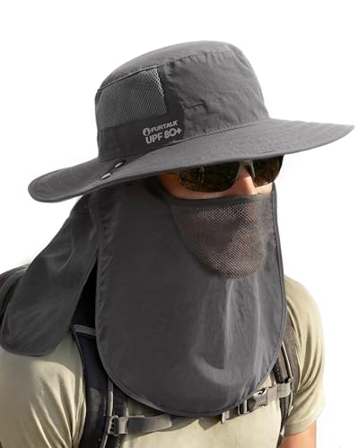 FURTALK Sun Hats for Men Women Fishing Hat with Face Cover Neck Flap UPF 80+ Wide Brim Hiking Safari...