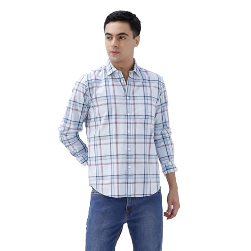 Image of BASICS 100% Cotton Checked Shirt for Men | Slim Fit | Everyday Smart Casual Wear | Full Sleeve