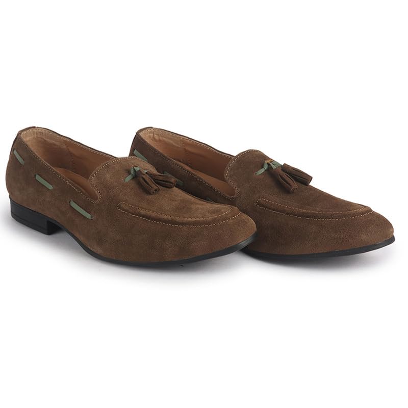Image of FAUSTO Mens Suede Leather Tassel Loafers| Slip-On Party & Formal Dress Casual Shoes for Weddings & Parties | Comfort Moccasins