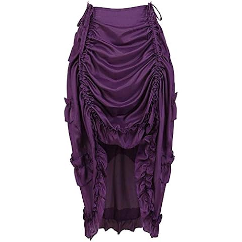 HNGHOU Womens Steampunk Skirt Ruffle High Low Outfits Gothic Pirate Cosplay Costume Purple Small Cover