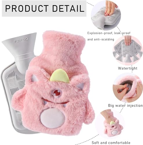 Image of Evona 500ml Heating Bag Hot Water Bag with Plush Cover, Soft Plush Cover Heating Pad for Back Pain Hot Bags for Pain Relief, Period Cramps