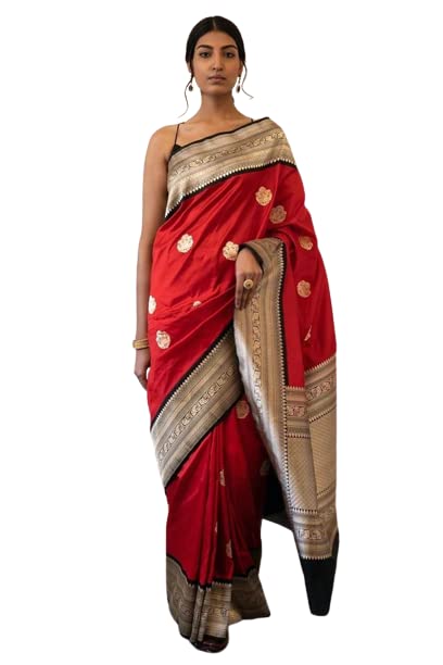 Image of Flosive Women's Present Banarasi Soft Lichi Silk Saree Divya Beautiful Jacquard Rich Pallu Design Work Zari Woven Kanjivaram Silk Style Saree With Soft Lichi Silk Blouse Piece